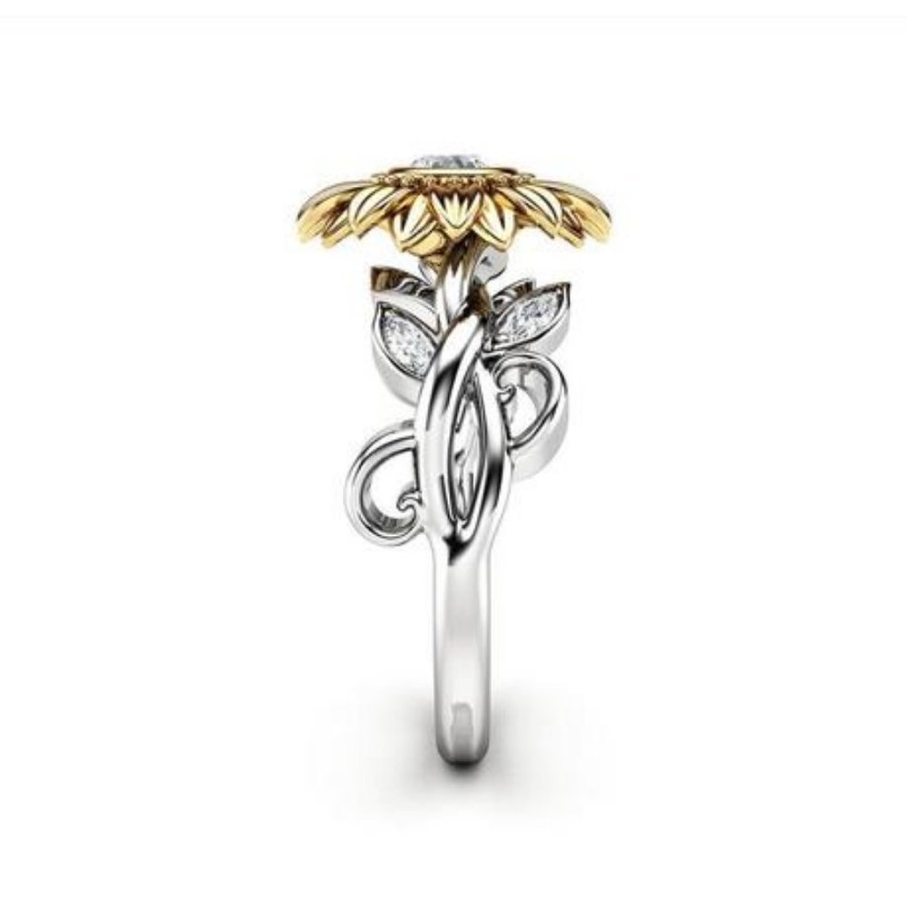 Two-Tone Sterling Silver and Diamond Sunflower Ring in Gold and Silver - Picture 5 of 5